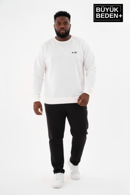 Erkek Büyük Beden AR Baskılı Yaka Kollar Etek Ribana Bisilet Yaka Sweatshirt SPR26BSW956-1