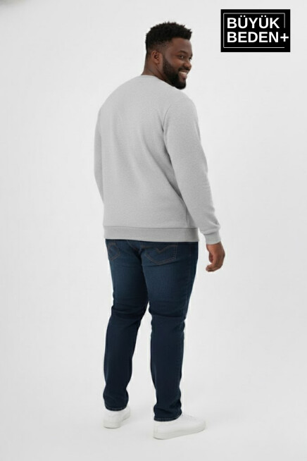 Erkek Büyük Beden AR Baskılı Yaka Kollar Etek Ribana Bisilet Yaka Sweatshirt SPR26BSW956-1