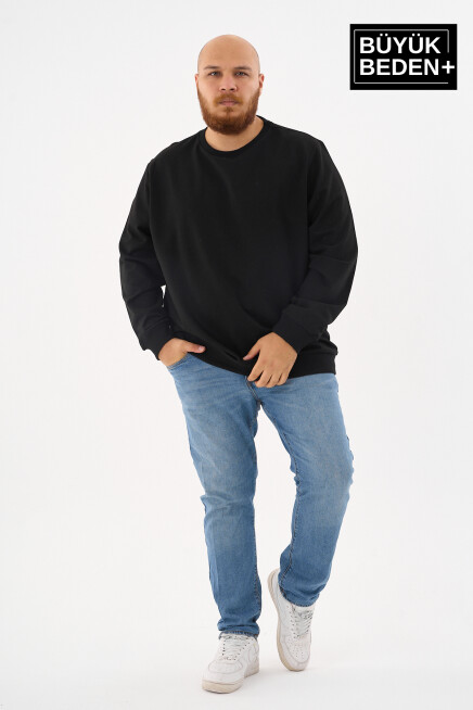 Erkek Büyük Beden Bisiklet Yaka ince Sweatshirt SPR24BSW56