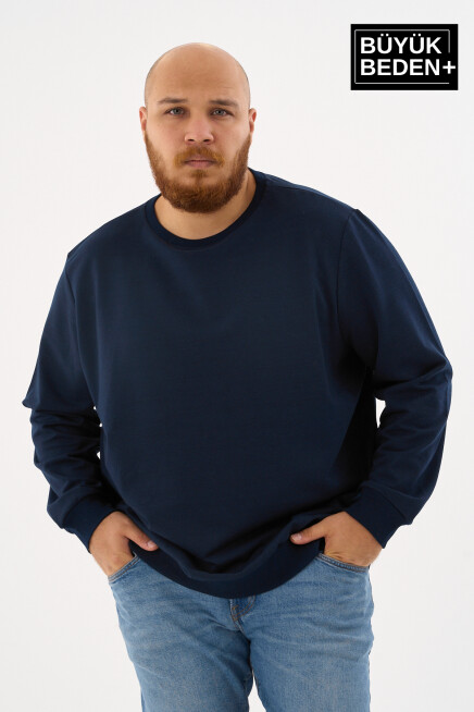 Erkek Büyük Beden Bisiklet Yaka ince Sweatshirt SPR24BSW56