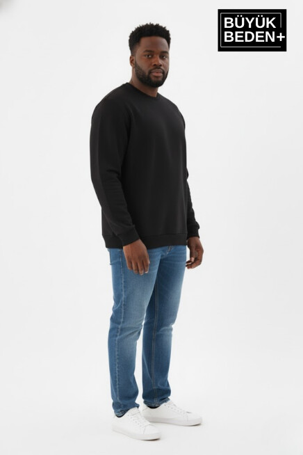 Erkek Büyük Beden Bisiklet Yaka Kollar ve Etek Ribanalı İnce Sweatshirt SPR26BSW956