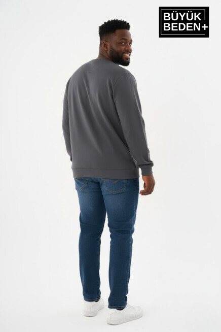 Erkek Büyük Beden BROOKLYN 1970 Baskılı Bisilet Yaka Sweatshirt SPR26BSW956-3