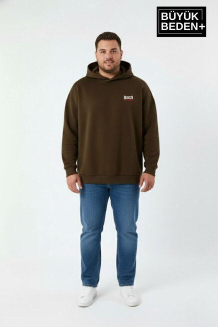 Erkek Büyük Beden Brooklyn 1970 Baskılı Kapüşonlu Sweatshirt SPR26BSW964