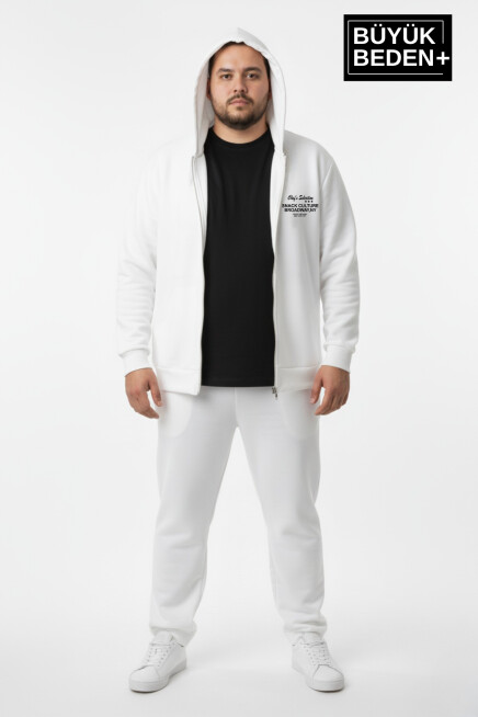 Erkek Büyük Beden Fermuarlı Kapüşonlu Chef Baskılı Sweatshirt Hırka - Rahat Kalıp SPR26BHR921