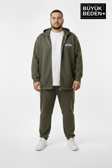 Erkek Büyük Beden Fermuarlı Kapüşonlu New York Baskılı Sweatshirt Hırka SPR26BHR923