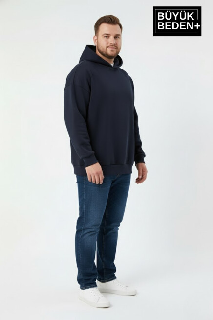 Erkek Büyük Beden İnce Kapşonlu Kollar Ve Etek Ribanalı Swatshırt SPR26BSW957