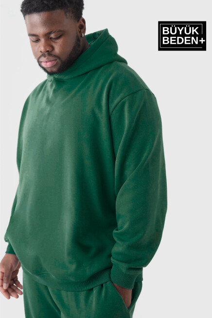 Süperlife Erkek Büyük Beden Kapşonlu ince Sweatshirt SPR24BSW57