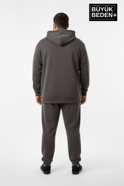 Erkek Büyük Beden Kapüşonlu Fermuarlı N Baskılı Sweatshirt Hırka SPR26BHR922