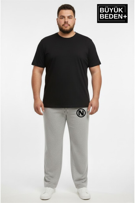 Erkek Büyük Beden N Logo Baskılı Rahat Kesim Paça Reçme ince  Eşofman Altı SPR26EA952-4