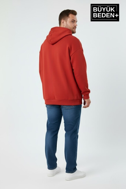 Erkek Büyük Beden New York Baskılı Kapüşonlu Sweatshirt SPR26BSW962