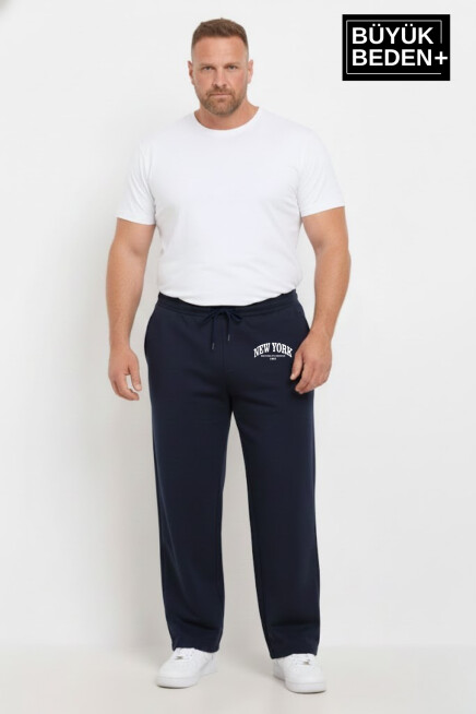 Erkek Büyük Beden New York Baskılı Rahat Kesim Paça Reçme ince  Eşofman Altı SPR26EA952-5
