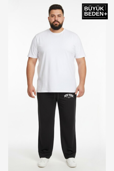 Erkek Büyük Beden New York Baskılı Rahat Kesim Paça Reçme ince  Eşofman Altı SPR26EA952-5