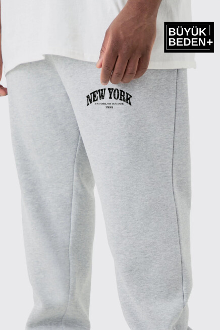 Süperlife Erkek Büyük Beden Paça Lastikli New York Baskılı İnce Eşofman Altı  SPR25BEA48