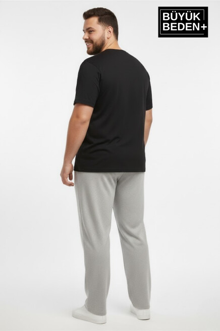 Erkek Büyük Beden Rahat Kesim Paça Reçme AR Baskılı İnce Eşofman Altı SPR26EA952-1