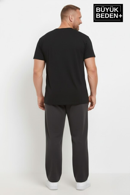 Erkek Büyük Beden Rahat Kesim Paça Reçme AR Baskılı İnce Eşofman Altı SPR26EA952-1