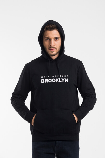 Süperlife Erkek Kapşonlu Rahat Kalıp İnce Wıllamsburg Brooklyn Baskılı Swetashırt spr24sw123