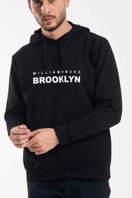 Süperlife Erkek Kapşonlu Rahat Kalıp İnce Wıllamsburg Brooklyn Baskılı Swetashırt spr24sw123