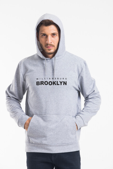 Süperlife Erkek Kapşonlu Rahat Kalıp İnce Wıllamsburg Brooklyn Baskılı Swetashırt spr24sw123