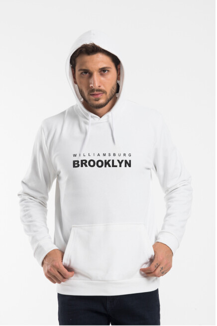 Süperlife Erkek Kapşonlu Rahat Kalıp İnce Wıllamsburg Brooklyn Baskılı Swetashırt spr24sw123