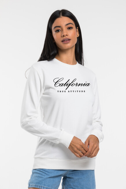 Süperlife Kadın Bisiklet Yaka Regular Kalıp İnce Californıa  Baskılı Sweatshırt SPR24SWK125
