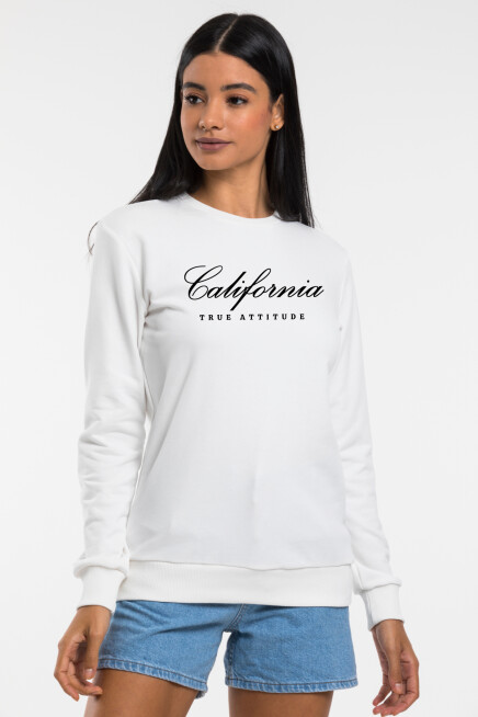 Süperlife Kadın Bisiklet Yaka Regular Kalıp İnce Californıa  Baskılı Sweatshırt SPR24SWK125