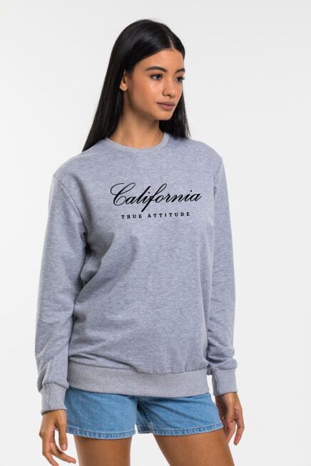 Süperlife Kadın Bisiklet Yaka Regular Kalıp İnce Californıa  Baskılı Sweatshırt SPR24SWK125