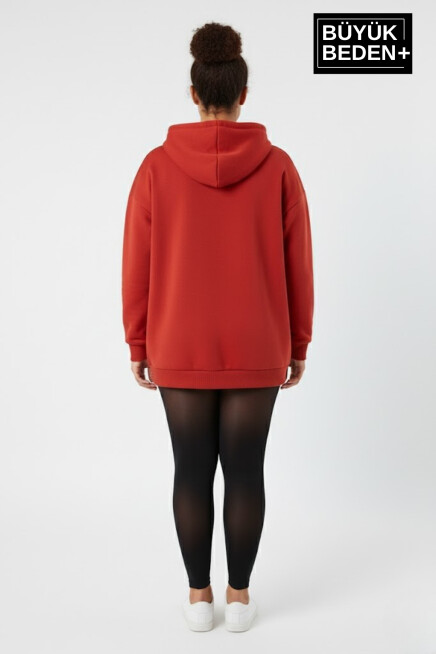 Kadın Büyük Beden AR Baskılı Kapüşonlu Sweatshirt SPR26BSWK963