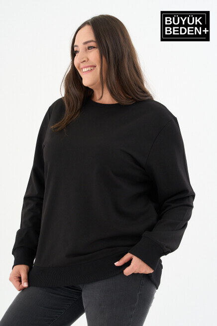 Kadın Büyük Beden Bisiklet Yaka İnce Sweatshirt – Regular Fit %64 Pamuklu SPR26BSWk956