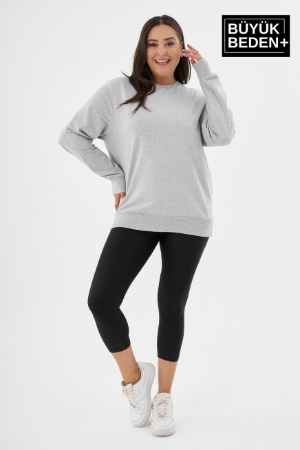 Kadın Büyük Beden Bisiklet Yaka İnce Sweatshirt – Regular Fit %64 Pamuklu SPR26BSWk956