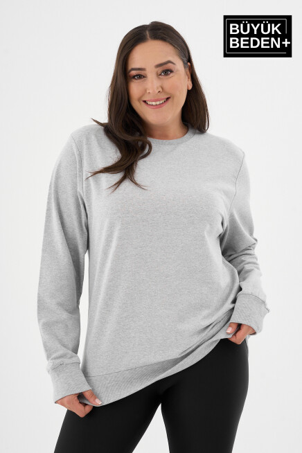 Kadın Büyük Beden Bisiklet Yaka İnce Sweatshirt – Regular Fit %64 Pamuklu SPR26BSWk956