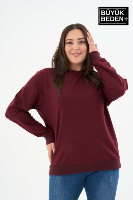 Kadın Büyük Beden Bisiklet Yaka İnce Sweatshirt – Regular Fit %64 Pamuklu SPR26BSWk956