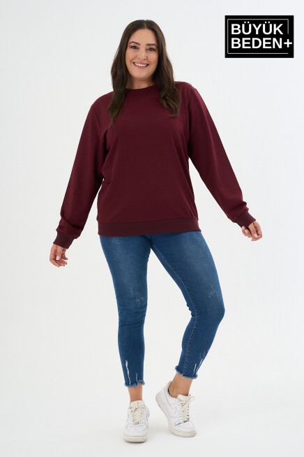 Kadın Büyük Beden Bisiklet Yaka İnce Sweatshirt – Regular Fit %64 Pamuklu SPR26BSWk956