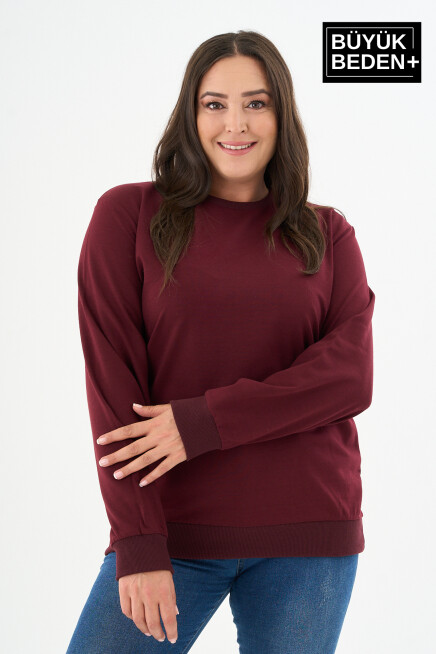 Kadın Büyük Beden Bisiklet Yaka İnce Sweatshirt – Regular Fit %64 Pamuklu SPR26BSWk956