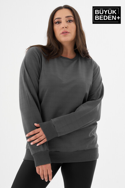 Kadın Büyük Beden Bisiklet Yaka İnce Sweatshirt – Regular Fit %64 Pamuklu SPR26BSWk956