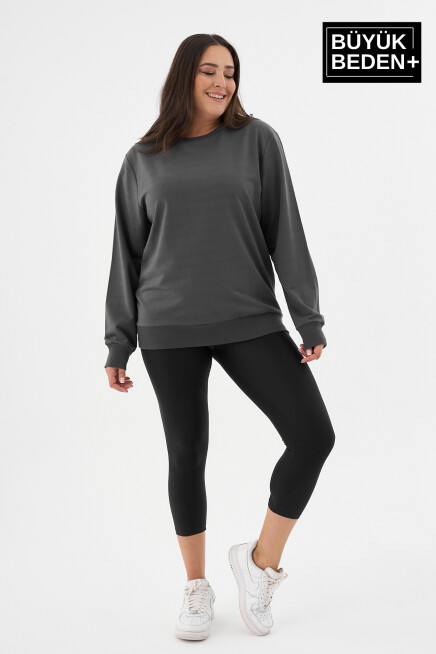 Kadın Büyük Beden Bisiklet Yaka İnce Sweatshirt – Regular Fit %64 Pamuklu SPR26BSWk956