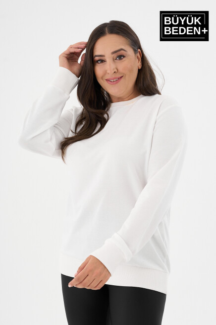 Kadın Büyük Beden Bisiklet Yaka İnce Sweatshirt – Regular Fit %64 Pamuklu SPR26BSWk956