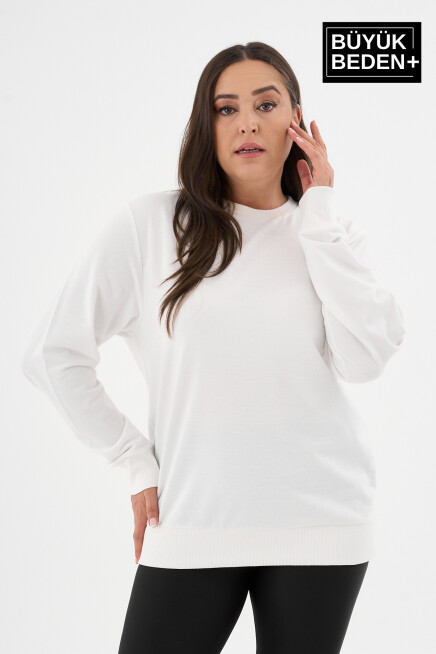 Kadın Büyük Beden Bisiklet Yaka İnce Sweatshirt SPR24BSWK56