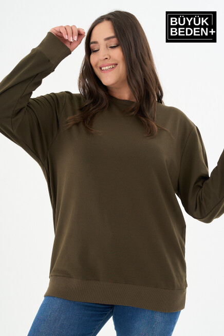 Kadın Büyük Beden Bisiklet Yaka İnce Sweatshirt SPR24BSWK56