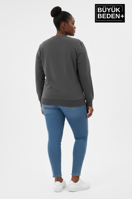 Kadın Büyük Beden BROOKLYN 1970 Baskılı Bisilet Yaka Sweatshirt SPR26BSW956-3