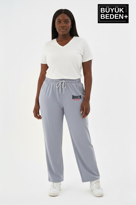 Kadın Büyük Beden BROOKLYN 1970 Baskılı Paça Reçme ince Eşofman Altı SPR26EAK952-3