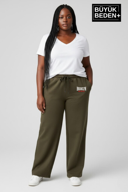 Kadın Büyük Beden BROOKLYN 1970 Baskılı Paça Reçme ince Eşofman Altı SPR26EAK952-3