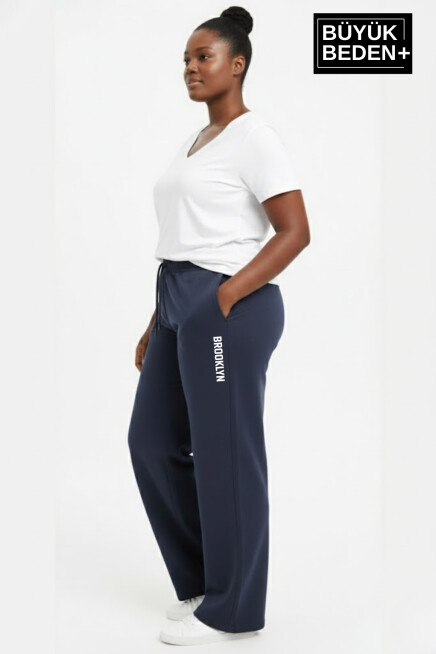 Kadın Büyük Beden BROOKLYN Baskılı Rahat Kesim Paça Reçme İnce Eşofman Altı SPR26EAK952-2