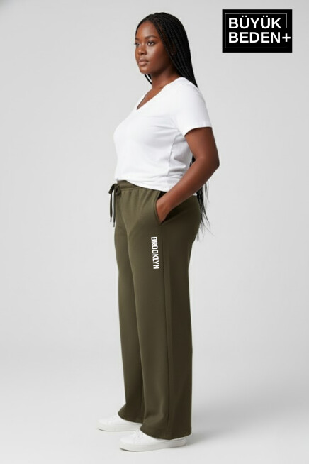 Kadın Büyük Beden BROOKLYN Baskılı Rahat Kesim Paça Reçme İnce Eşofman Altı SPR26EAK952-2