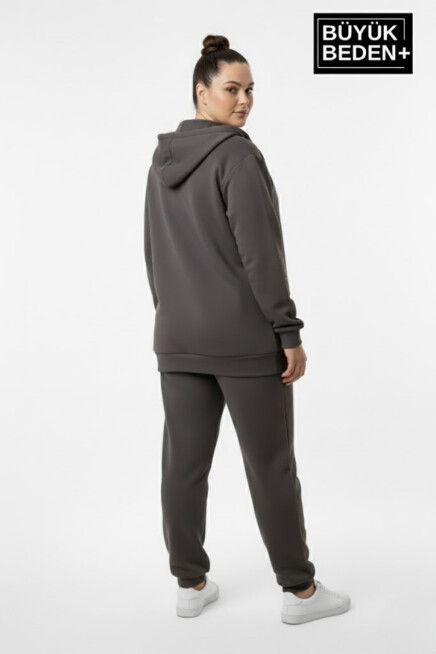 Kadın Büyük Beden Fermuarlı Kapüşonlu Chef Baskılı Sweatshirt Hırka - Rahat Kalıp SPR26BHRK921