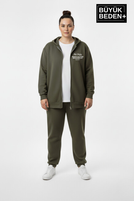 Kadın Büyük Beden Fermuarlı Kapüşonlu Chef Baskılı Sweatshirt Hırka - Rahat Kalıp SPR26BHRK921