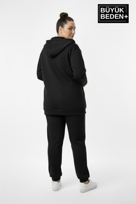 Kadın Büyük Beden Fermuarlı Kapüşonlu New York Baskılı Sweatshirt Hırka SPR26BHR923