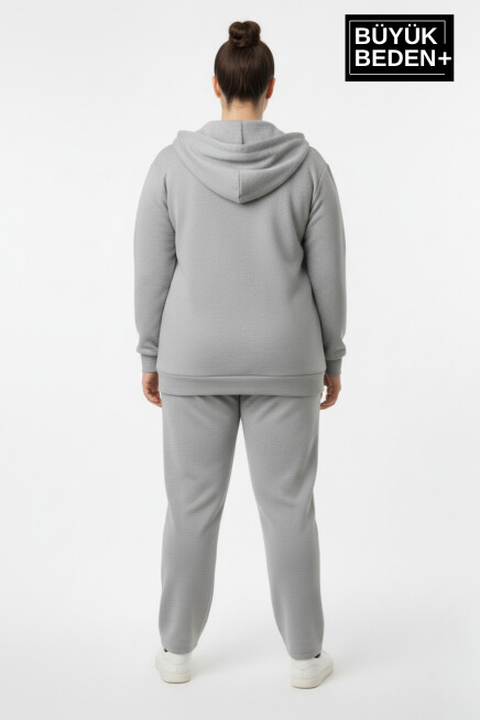 Kadın Büyük Beden  Fermuarlı Kapüşonlu Unified Baskılı Sweatshirt Hırka SPR26BHRK924