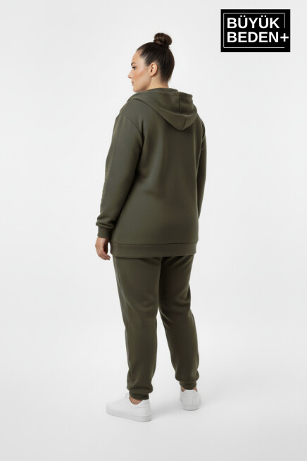 Kadın Büyük Beden  Fermuarlı Kapüşonlu Unified Baskılı Sweatshirt Hırka SPR26BHRK924