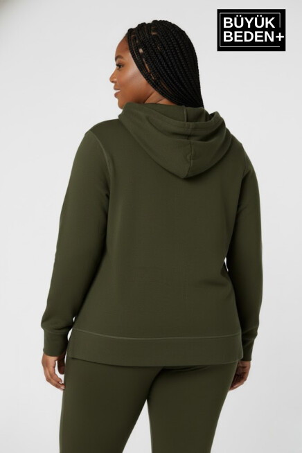 Kadın Büyük Beden Kapşonlu ince Sweatshirt SPR24BSWK57