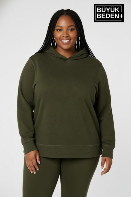 Kadın Büyük Beden Kapşonlu ince Sweatshirt SPR24BSWK57
